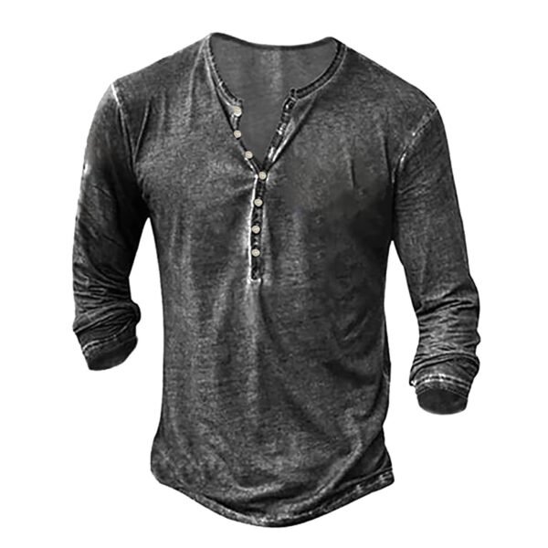 Men's Casual Long Sleeve Button V-neck Top - Image 3