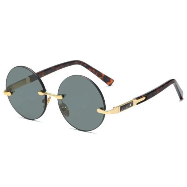 Imitation Crystal Glasses Dark Green Men's Round Sunglasses - Image 8