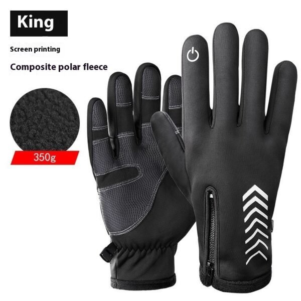 Winter Fleece-lined Thermal And Windproof Riding Leather Gloves - Image 8