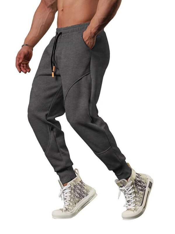 Men's Casual Fleece-lined Terry Fabric Stitching Ankle-tied Cropped Pants - Image 4