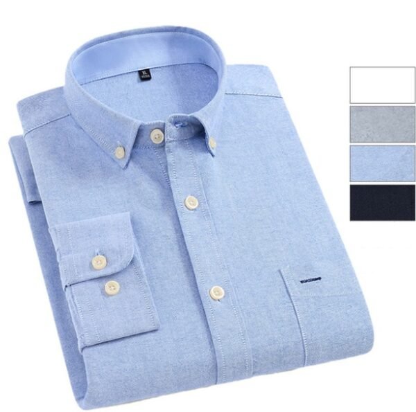 Men's solid color long sleeve shirt - Image 3