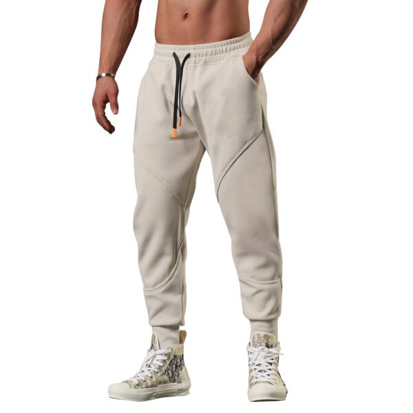 Men's Casual Fleece-lined Terry Fabric Stitching Ankle-tied Cropped Pants - Image 9