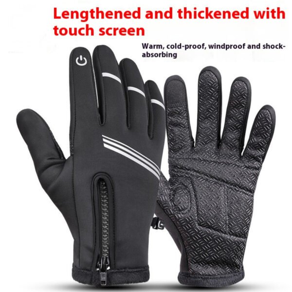 Winter Fleece-lined Thermal And Windproof Riding Leather Gloves - Image 4