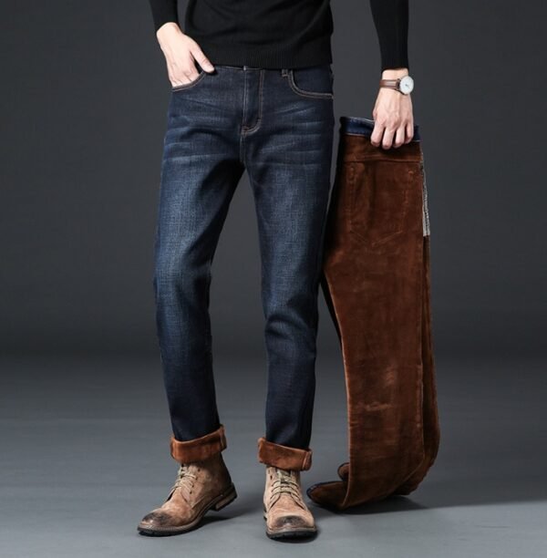 Oversized Slim Straight Mid-waist Warm Men's Trousers Winter Fleece Pants - Image 7