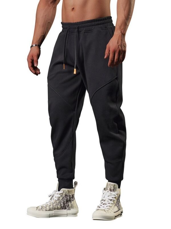 Men's Casual Fleece-lined Terry Fabric Stitching Ankle-tied Cropped Pants - Image 8