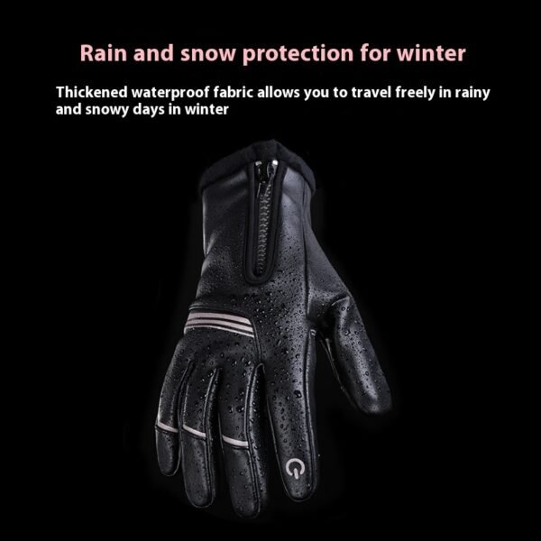 Winter Fleece-lined Thermal And Windproof Riding Leather Gloves - Image 5