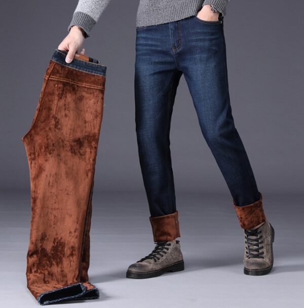 Oversized Slim Straight Mid-waist Warm Men's Trousers Winter Fleece Pants - Image 9