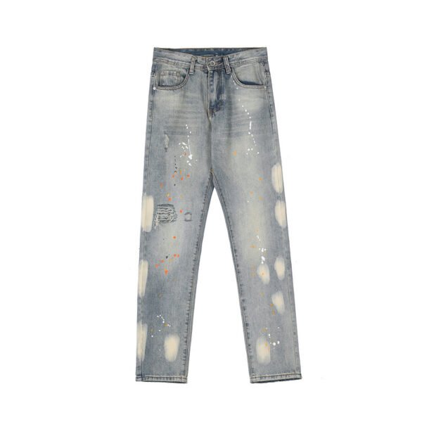 Knife Cut Ink Wash Distressed Straight-leg Jeans