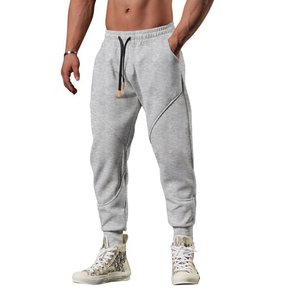 Men's Casual Fleece-lined Terry Fabric Stitching Ankle-tied Cropped Pants - Image 6