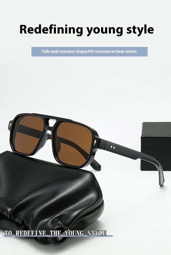 Square Fashion Double Beam Sunglasses Men's Retro Casual - Image 3