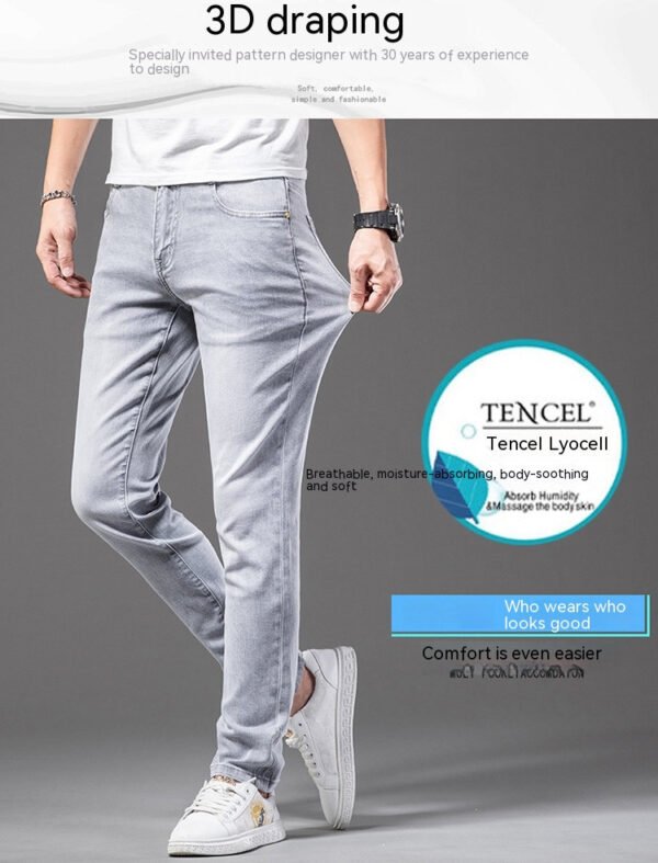 Youth Autumn Men's Tencel Cotton Slim Fit Pants Jeans - Image 4