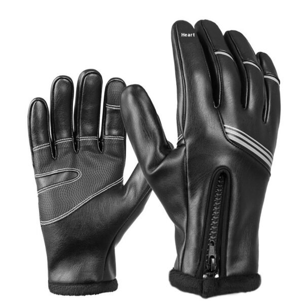 Winter Fleece-lined Thermal And Windproof Riding Leather Gloves - Image 3