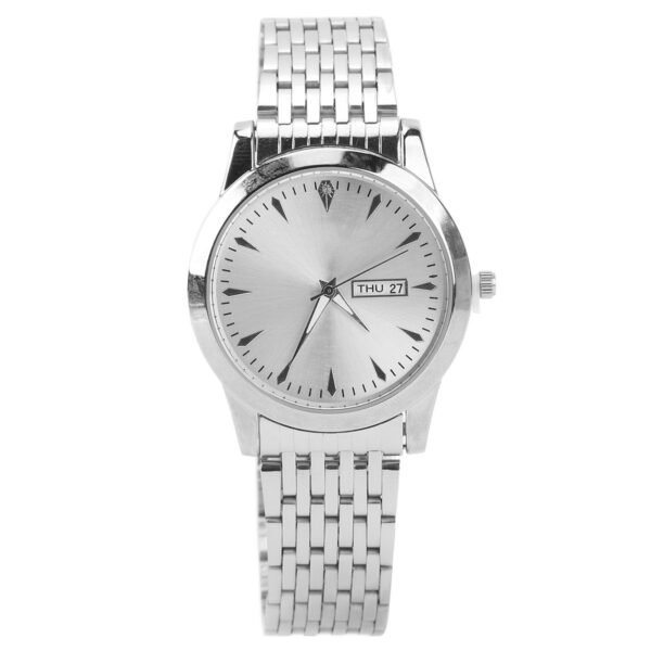 Quartz Men Watch Commercial Dual Date Stylish Classic Quartz Stainless Steel Dress Watch Silver - Image 6