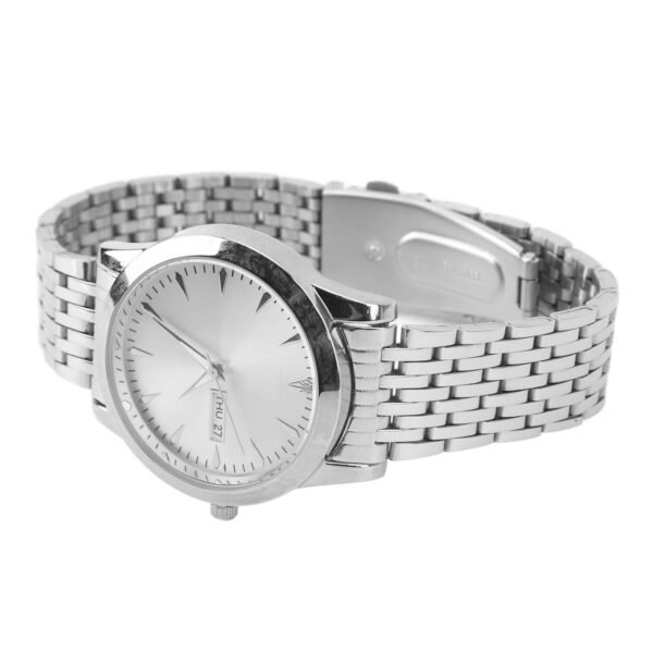 Quartz Men Watch Commercial Dual Date Stylish Classic Quartz Stainless Steel Dress Watch Silver - Image 3