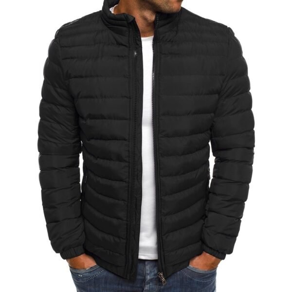 Men Jacket Zipper Solid Color Long Sleeves Pockets Coldproof Autumn Thicken Cotton Padded Overcoat For Outdoor - Image 3