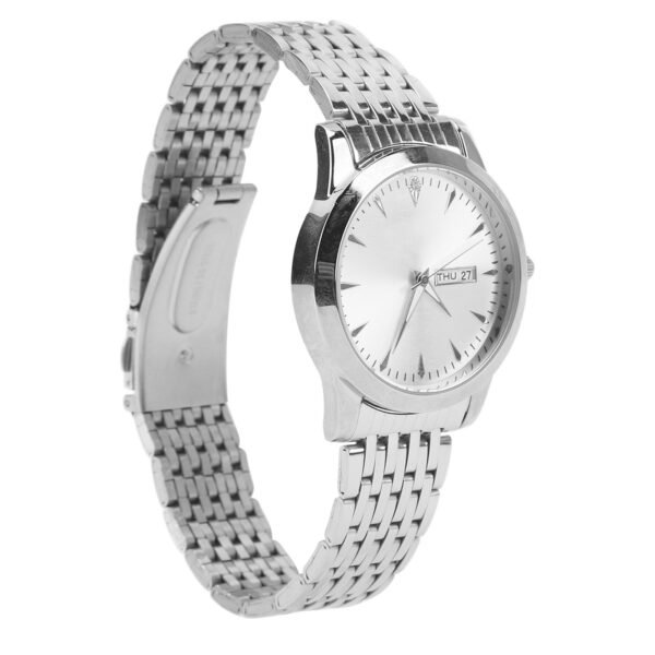 Quartz Men Watch Commercial Dual Date Stylish Classic Quartz Stainless Steel Dress Watch Silver - Image 8