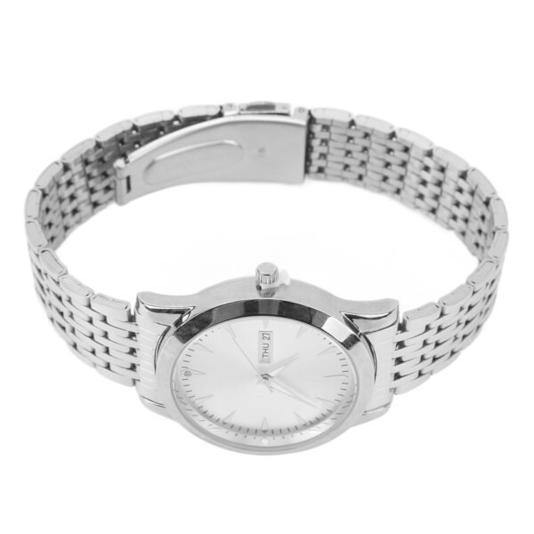 Quartz Men Watch Commercial Dual Date Stylish Classic Quartz Stainless Steel Dress Watch Silver - Image 10