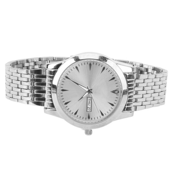 Quartz Men Watch Commercial Dual Date Stylish Classic Quartz Stainless Steel Dress Watch Silver - Image 9